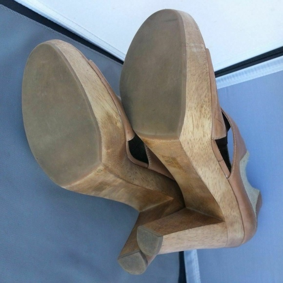 Theory Tan Leather Platform Chunky Heels Booties OPEN TOE shoes 9 - Picture 5 of 6